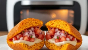 Home 12 Acarajé Saudável assado com Feijão Fradinho, recheio leve e azeite de dendê moderado.