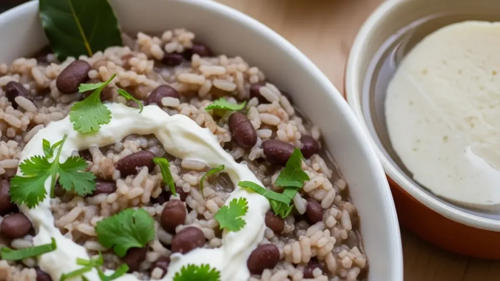 Baião de Dois Regional: A Receita Perfeita para Combinar Arroz, Feijão e Queijo Coalho com Equilíbrio 2 Baião de Dois regional mostrando a cremosidade com substitutos da nata e Queijo Coalho dessalgando.