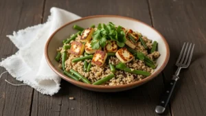 Home 2 Baião de Dois Regional com Queijo Coalho Grelhado e Feijão de Corda. Receita equilibrada e com baixo sódio.