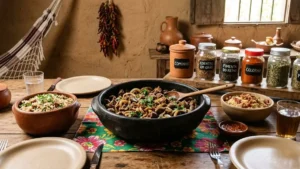 Pratos de miúdos nordestinos servidos em panela de barro