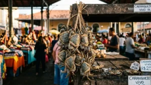 Temperos do Nordeste 4 Corda de caranguejo tradicional amarrada com palha em feira nordestina